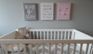 Crib, baby related decor